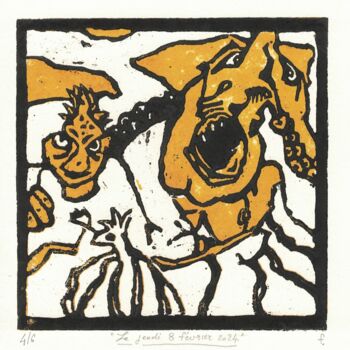 Incisioni, stampe intitolato ""Le jeudi 8 février…" da Jean-Bernard Fenouillas, Opera d'arte originale, Xilografia