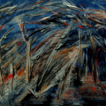 Malerei mit dem Titel "Ночь в лесу." von Irina Dubinina, Original-Kunstwerk, Tempera