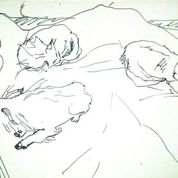 Drawing titled "Трио." by Irina Dubinina, Original Artwork, Ballpoint pen
