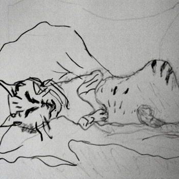 Drawing titled "Спящий кот." by Irina Dubinina, Original Artwork, Ink