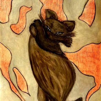 Dessin intitulée "Черная кошка." par Irina Dubinina, Œuvre d'art originale, Autre