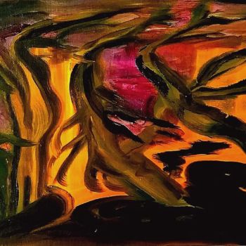 Картина под названием "Ночь в саду." - Irina Dubinina, Подлинное произведение искусства, Масло