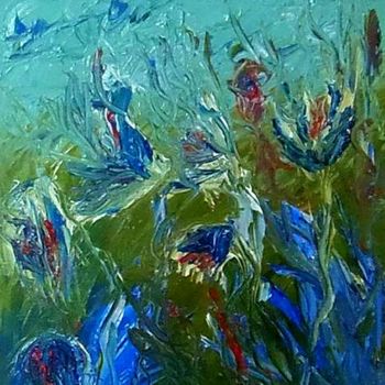 Pittura intitolato "Синие цветы." da Irina Dubinina, Opera d'arte originale, Olio