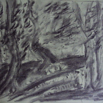 「Деревья на берегу.」というタイトルの描画 Irina Dubininaによって, オリジナルのアートワーク, 木炭