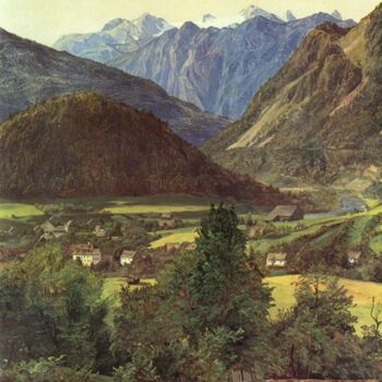 Pittura intitolato "Le Dachstein vu de…" da Ferdinand Georg Waldmüller, Opera d'arte originale, Olio