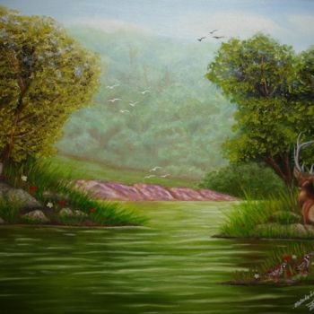Pintura intitulada "O paraiso da caça" por Fernanda Lérias, Obras de arte originais