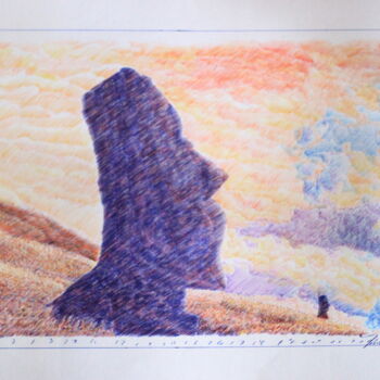 Peinture intitulée "Moai" par Fernando Bressan, Œuvre d'art originale, Encre
