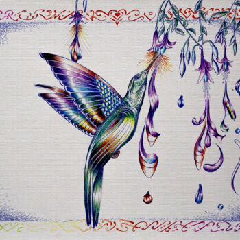 Schilderij getiteld "Colibri" door Fernando Bressan, Origineel Kunstwerk, Inkt