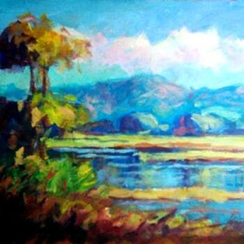 Картина под названием "Lago Dois Irmãos II" - Fernando Lucio, Подлинное произведение искусства, Масло