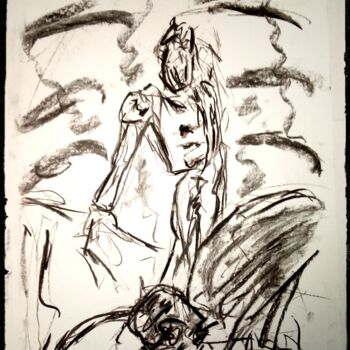 Картина под названием "De lado" - Fernando Rubio, Подлинное произведение искусства, Древесный уголь