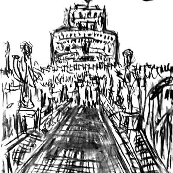 Dibujo titulada "Puente Sant'Angelo" por Fernando Rubio, Obra de arte original, Carbón