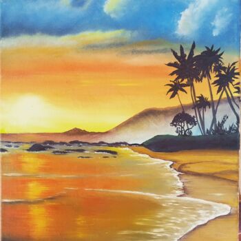 Painting titled "La playa" by Fernando Santos, Original Artwork, Oil