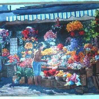 Pintura titulada "Puesto de flores" por Fernando Valenzuela, Obra de arte original