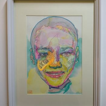 Painting titled "Look at me in the e…" by Franck Ferrao (Kiki), Original Artwork, Watercolor