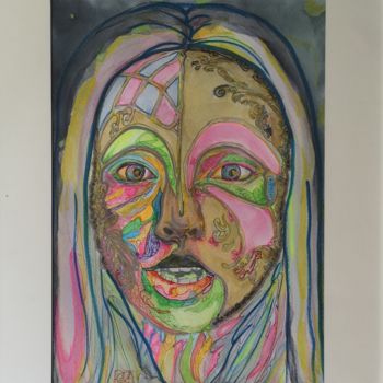 Painting titled "Behind the mask" by Franck Ferrao (Kiki), Original Artwork, Watercolor