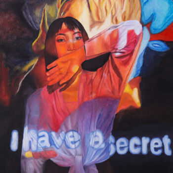 Pintura intitulada "Girl with secret" por Feruza Turlybek, Obras de arte originais, Óleo Montado em Armação em madeira