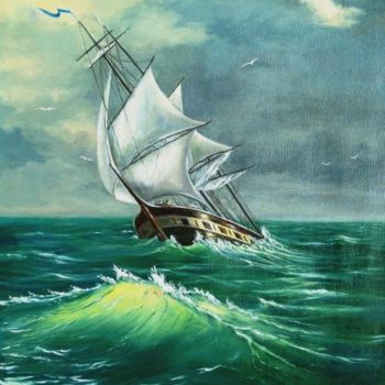 Painting titled "Морской сюжет по Ай…" by Fesenkos, Original Artwork, Oil