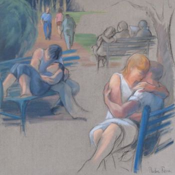 Painting titled "Les amoureux" by Nadie Feuz, Original Artwork