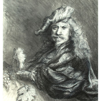 Drawing titled "Rembrandt, l'étude…" by Fgarcia, Original Artwork, Charcoal
