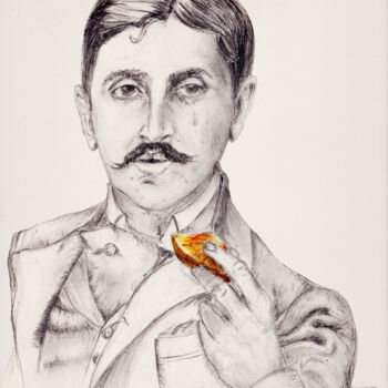 Malerei mit dem Titel "Proust à la madelei…" von Gilles David, Original-Kunstwerk, Bleistift