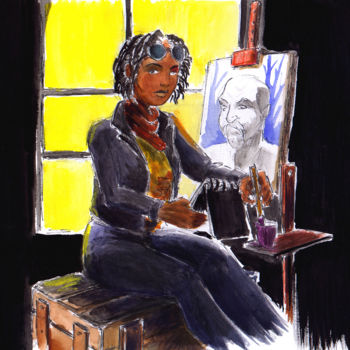 Рисунок под названием "Stephanie pintando" - Fidel Durana, Подлинное произведение искусства, Цифровая фотография