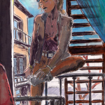 Dibujo titulada "Alana a la ventana" por Fidel Durana, Obra de arte original, Fotografía digital