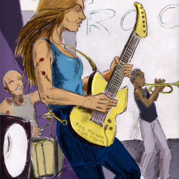Dessin intitulée "Guitarrera rock" par Fidel Durana, Œuvre d'art originale, Photographie numérique