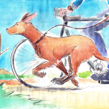 Drawing titled "Promenade à chien" by Fidel Durana, Original Artwork, Ink