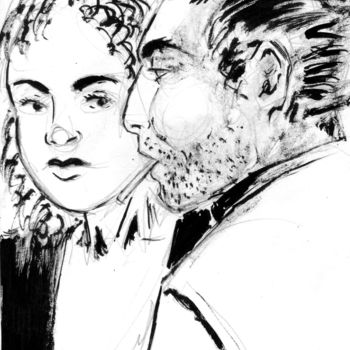 Disegno intitolato "vica & vico portrait" da Fidel Durana, Opera d'arte originale, Inchiostro