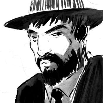 Рисунок под названием "Ross portrait" - Fidel Durana, Подлинное произведение искусства, Чернила