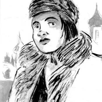 Рисунок под названием "Olga portrait" - Fidel Durana, Подлинное произведение искусства, Чернила