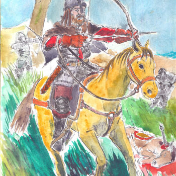 Σχέδιο με τίτλο "Archer à cheval" από Fidel Durana, Αυθεντικά έργα τέχνης, Μελάνι