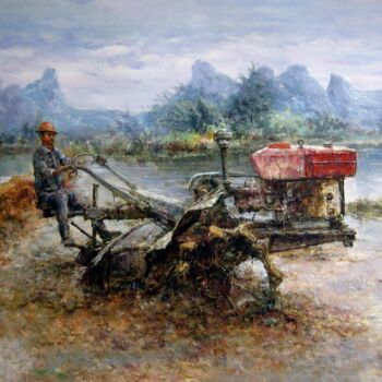 Painting titled "Old Tractor 001" by Field Lynn, Original Artwork, Oil