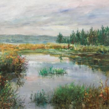 Картина под названием "Lakeview 3" - Field Lynn, Подлинное произведение искусства, Масло Установлен на Деревянная рама для н…