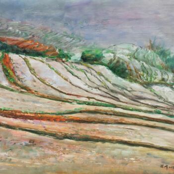 Painting titled "Terraced field" by Field Lynn, Original Artwork, Oil Mounted on Wood Stretcher frame
