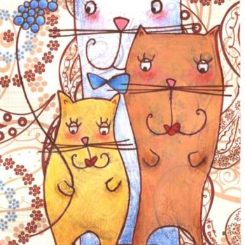 Schilderij getiteld "petits chats" door Fiona Claessens, Origineel Kunstwerk