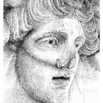 图画 标题为“Aphrodisias mask fr…” 由Fikret Özcan, 原创艺术品, 石墨