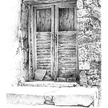 Dessin intitulée "Old Door" par Fikret Özcan, Œuvre d'art originale, Graphite