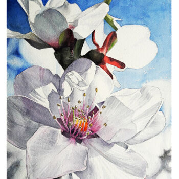 Peinture intitulée "Spring Branch-3" par Fikret Özcan, Œuvre d'art originale, Aquarelle