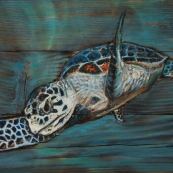 Painting titled "The sea turtle" by Fikret Şen, Original Artwork, Acrylic