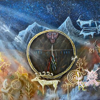 Dessin intitulée "The shaman drum" par Fikret Şen, Œuvre d'art originale, Acrylique