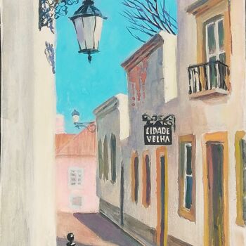 Painting titled "Faro. Оld town" by Fil Romanov, Original Artwork, Gouache