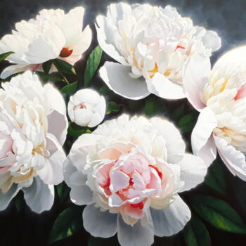 Картина под названием "Белые пионы 3" - Андрей Филимонцев, Подлинное произведение искусства, Масло