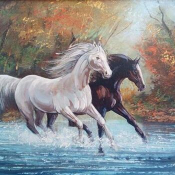 Pittura intitolato "Two galloping horse…" da Filip Petrovic, Opera d'arte originale, Acrilico