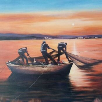 Pintura intitulada "Fishermen oil paint…" por Filip Petrovic, Obras de arte originais, Óleo
