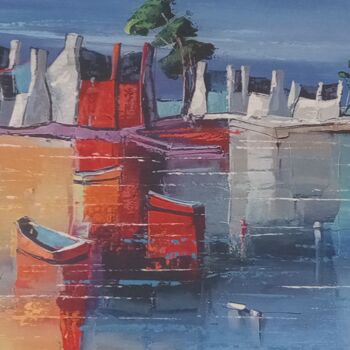 Painting titled "Town and coast acry…" by Filip Petrovic, Original Artwork, Acrylic