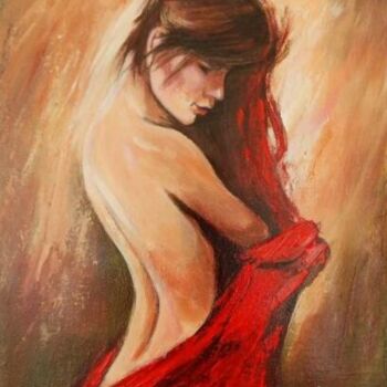 Malerei mit dem Titel "Nude woman in a red…" von Filip Petrovic, Original-Kunstwerk, Acryl