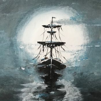 Painting titled "Barco á noite 2" by Filipe Correia, Original Artwork, Acrylic