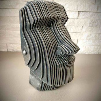 Sculpture titled "Moai" by Filippo Pietro Castrovinci, Original Artwork, Metals