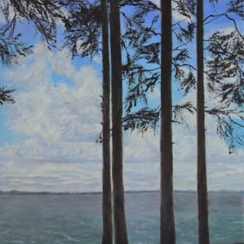 Peinture intitulée "Trees on the shore…" par Lyudmila Filippova, Œuvre d'art originale, Huile Monté sur Châssis en bois